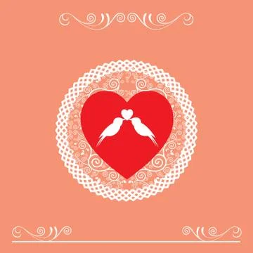 Vector couple bird in red heart  card design Stock Illustration