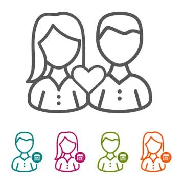 Vector Couple with Heart icons in thin line Style and flat Design. Stock Illustration