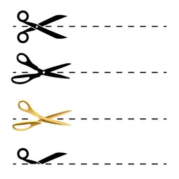 Vector coupon or stickers borders. Dashed line with scissors set. Stock Illustration