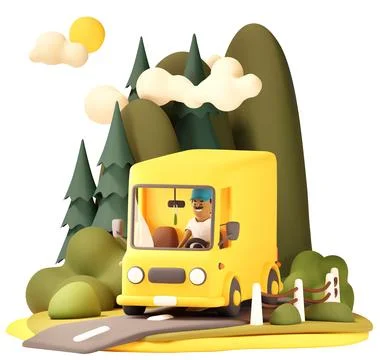 Vector Courier Delivering goods in Van Stock Illustration