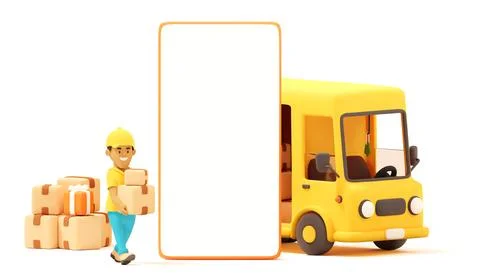 Vector Courier Loading Van and smartphone screen Stock Illustration