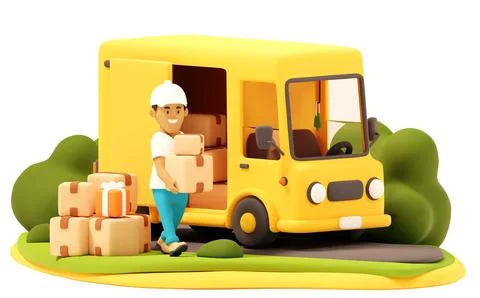 Vector Courier Loading Van with Cardboard Boxes Stock Illustration