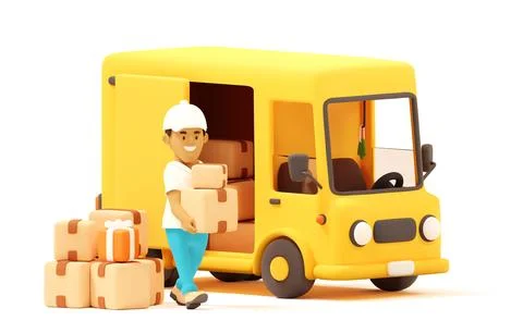 Vector Courier Loading Van with Cardboard Boxes Stock Illustration