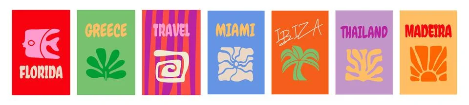 Vector cover design templates for summer travel and vacation projects. Hand.. Stock Illustration