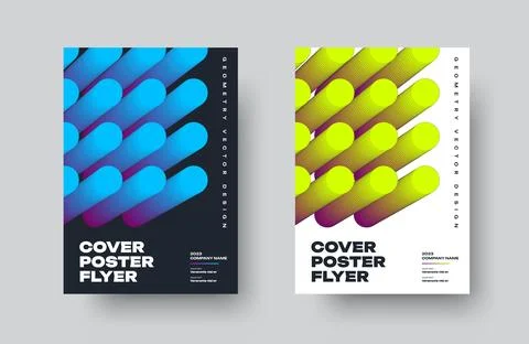 Vector cover with geometric design, round elements in a square, yellow, blu.. Stock Illustration