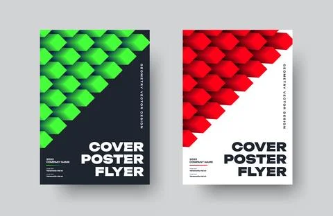 Vector cover with green, red 3d rhombuses, geometric illustration on a whit.. Stock Illustration