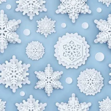 Vector cover with Papercut Snowflakes. Layered realistic snow flake winter 3D Stock Illustration