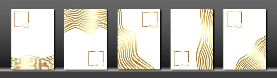 Vector cover for text. Abstract white fluid striped line background. Gold wave Stock Illustration