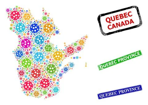 Vector Covid-2019 collage Quebec Province map, and grunge Quebec Province sea Stock Illustration