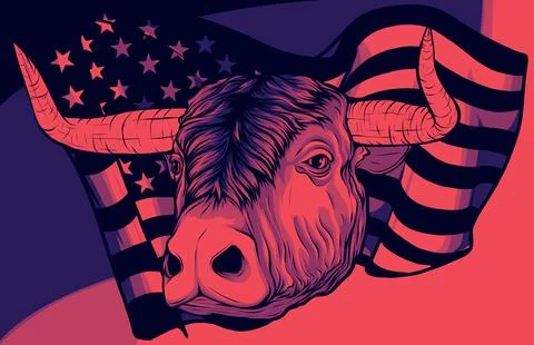 Vector Cow on a background of flag of the United States of America Stock Illustration