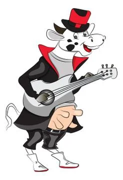 Vector of cow playing guitar. 库存插图