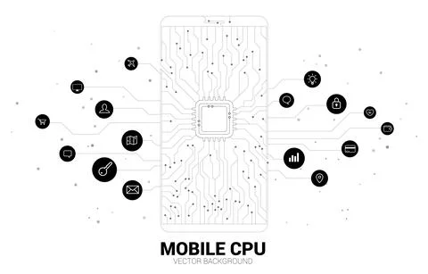 Vector CPU dot connect line circuit board style mobile phone icon. Concept fo Stock Illustration