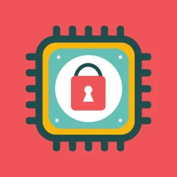 Vector CPU icon with lock sign cyber security Stock Illustration