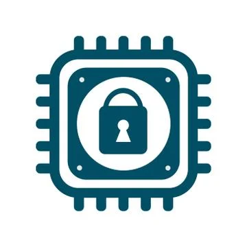 Vector CPU icon with lock sign cyber security Stock Illustration