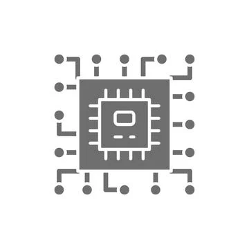 Vector CPU microprocessor, computer chip grey icon. Illustrazione stock