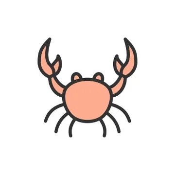 Vector crab, aquatic animal flat color line icon. Stock Illustration