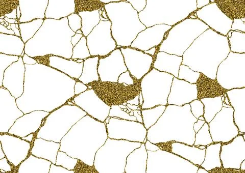 Vector cracked seamless pattern, kintsugi art concept, Golden, white colors. Illustrazione stock