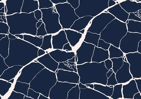 Vector cracks seamless pattern, kintsugi art concept, Blue, white colors. Stock Illustration