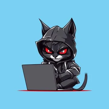 Vector crazy hacker black cat Stock Illustration