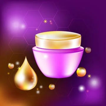 Vector cream jar with a drop and glares for cosmetology and skin care Stock Illustration