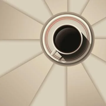 Vector cream mug of coffee. Illustration on rays background Illustrazione stock
