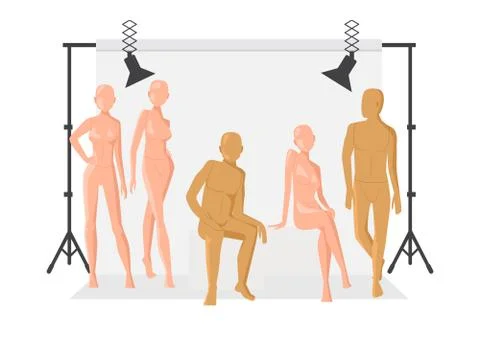 Vector creative character design people posing while photographer taking photos Stock-Illustration