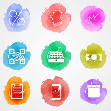 Vector creative colored icons for web finance market Set of vector colored... Stock Photos