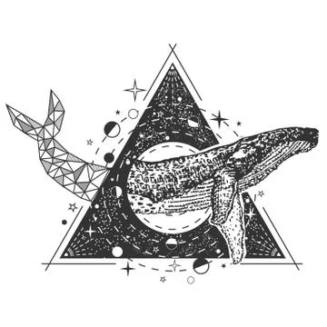 Vector creative geometric whale tattoo art style design Stock Illustration