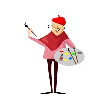 Vector Creative Illustration Artist man cartoon character. Stock Illustration