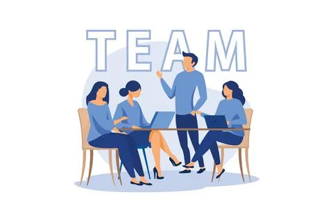 Vector creative illustration of business team. People and team word lettering Stock Illustration