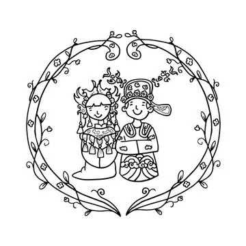 Vector Creative Illustration Chinese Wedding couple. Stock Illustration