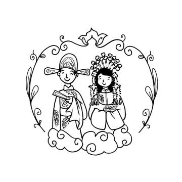 Vector Creative Illustration Chinese Wedding couple. Stock Illustration