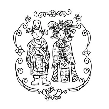 Vector Creative Illustration Chinese Wedding couple. Stock Illustration