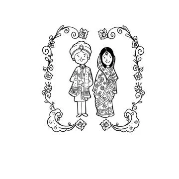Vector Creative Illustration India Wedding couple. Stock Illustration