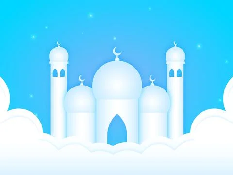 Vector creative illustration of a Mosque on glossy sky blue background for .. Stock Illustration