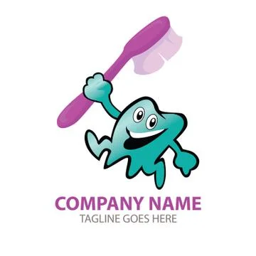 Vector Creative Illustration Tooth logo with a toothbrush and smiling Stock Illustration