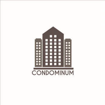 Vector Creative Logo Condominimum Modern office brown building in cartoon fla Stock Illustration