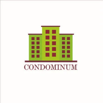 Vector Creative Logo Condominimum Modern green office building in cartoon fla Stock Illustration