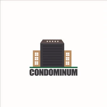 Vector Creative Logo Condominimum Modern office brown building in cartoon fla Stock Illustration