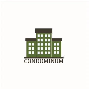 Vector Creative Logo Condominimum Modern green office building in cartoon fla Stock Illustration