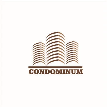 Vector Creative Logo Condominimum Modern office brown building in cartoon fla Stock Illustration