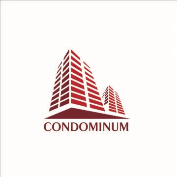 Vector Creative Logo Condominimum Modern office brown building in cartoon fla Stock Illustration