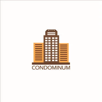 Vector Creative Logo Condominimum Modern office brown building in cartoon fla Stock Illustration