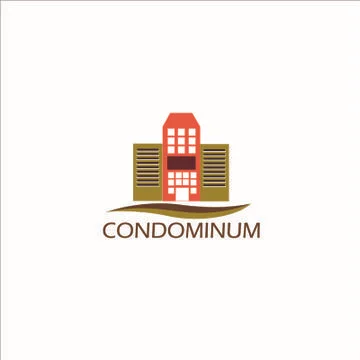 Vector Creative Logo Condominimum Modern office brown building in cartoon fla Stock Illustration