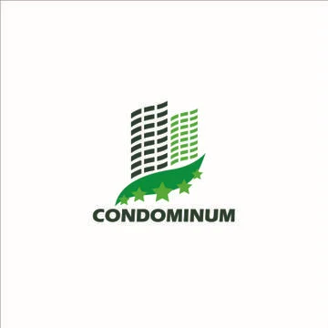 Vector Creative Logo Condominimum Modern green office building in cartoon fla Stock Illustration