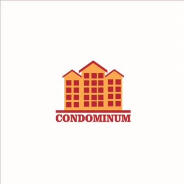 Vector Creative Logo Condominimum Modern office brown building in cartoon fla Stock Illustration