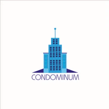 Vector Creative Logo Condominimum Modern blue office building in cartoon flat Stock Illustration