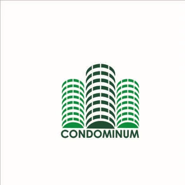 Vector Creative Logo Condominimum Modern green office building in cartoon fla Stock Illustration