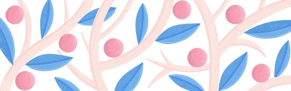 Vector creative long background with abstract leaves, fruits, branches. Illus Stock Illustration