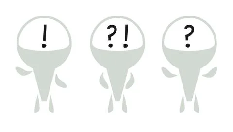 Vector. Creative male figures wish question and exclamation mark in head. Stock Illustration